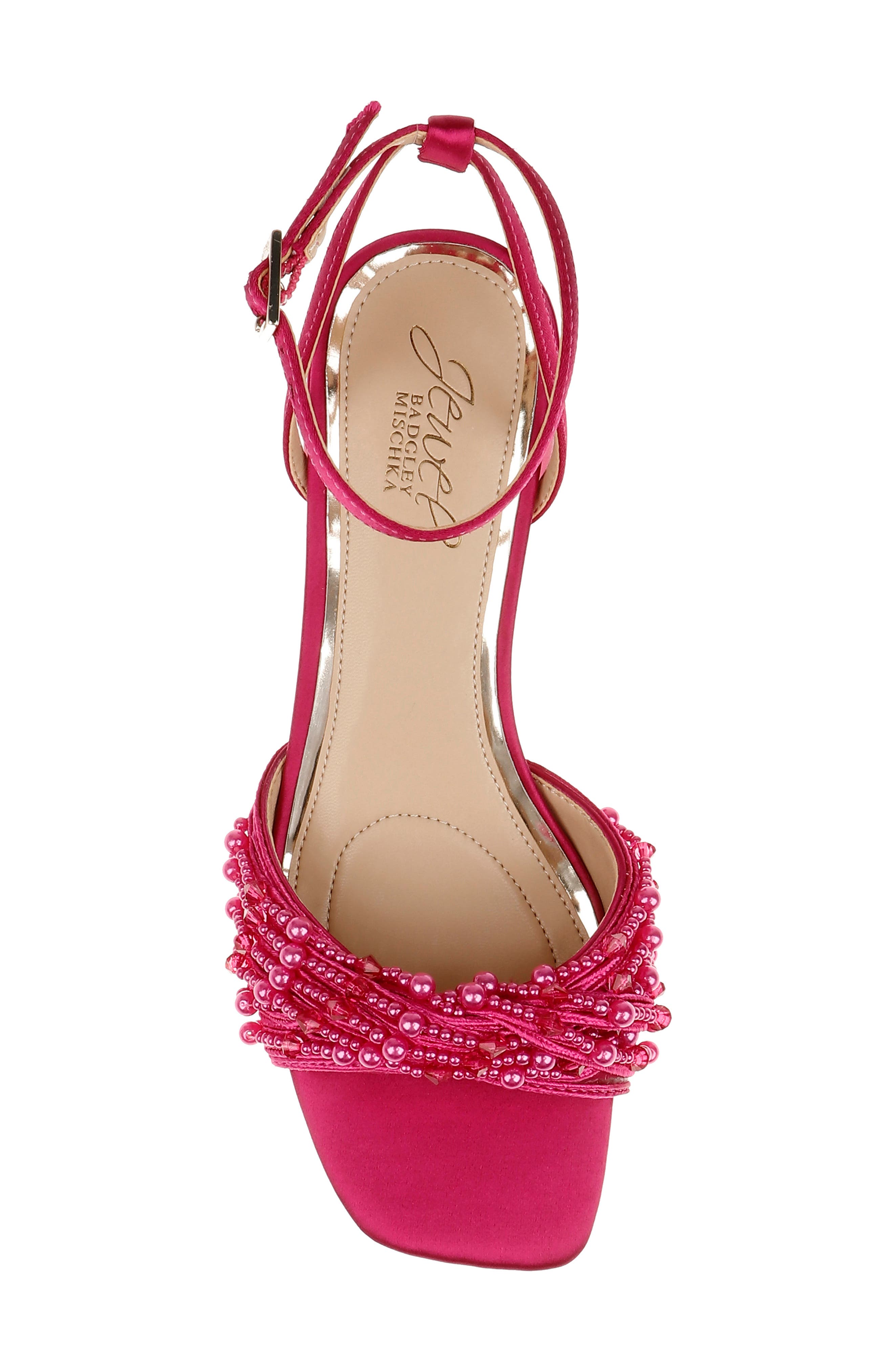 Jewel Badgley Mischka Fallon Ankle Strap Sandal, Alternate, color, Passion Pink Satin