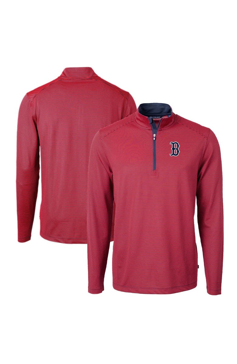 Cutter & Buck Men's Cutter & Buck Red/Navy Boston Red Sox Virtue Eco Pique Micro Stripe Big & Tall Recycled Quarter-Zip Pullover Top, Main, color, Red
