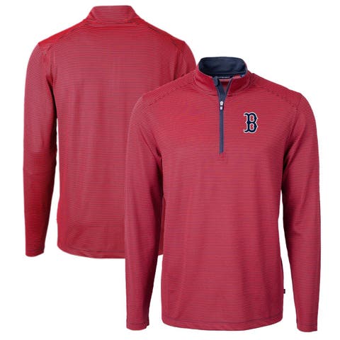Men's Cutter & Buck Red/Navy Boston Red Sox Virtue Eco Pique Micro Stripe Big & Tall Recycled Quarter-Zip Pullover Top