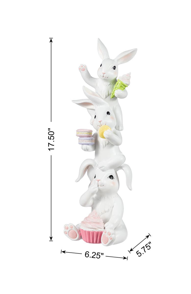 Glitzhome Easter Resin Stacked Bunny with Macaron Table Decor, Alternate, color, White