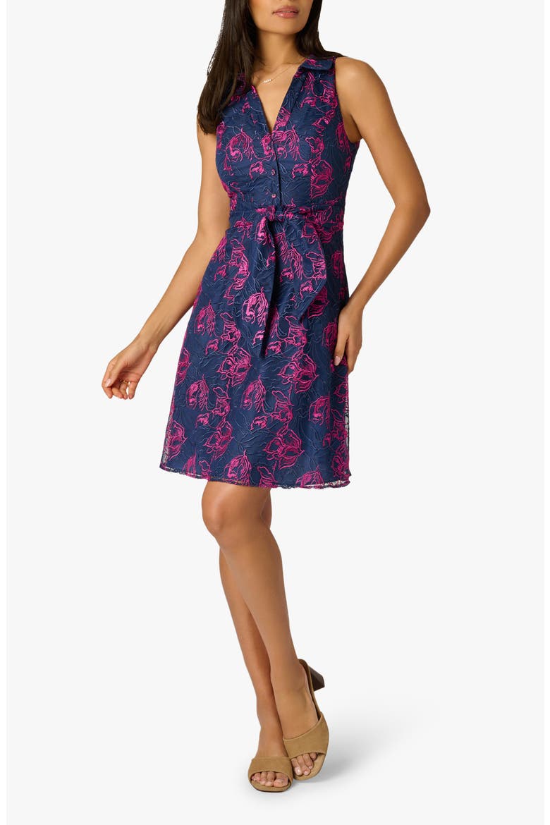 Floral Embroidered Sleeveless Fit & Flare Dress, Main, color, NAVY/ PINK