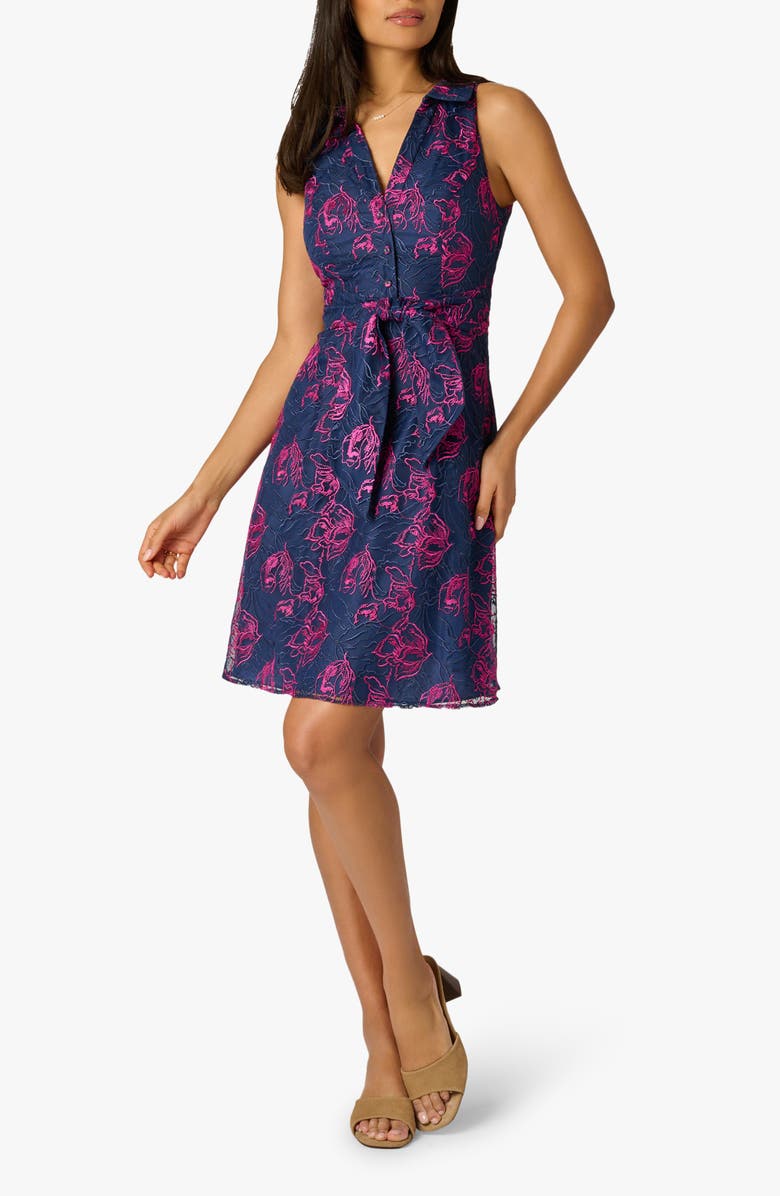 Adrianna Papell Floral Embroidered Sleeveless Fit & Flare Dress, Main, color, Navy/ Pink
