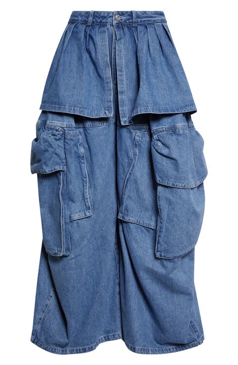 Hazel Skirt Panel Oversize Denim Cargo Pants
