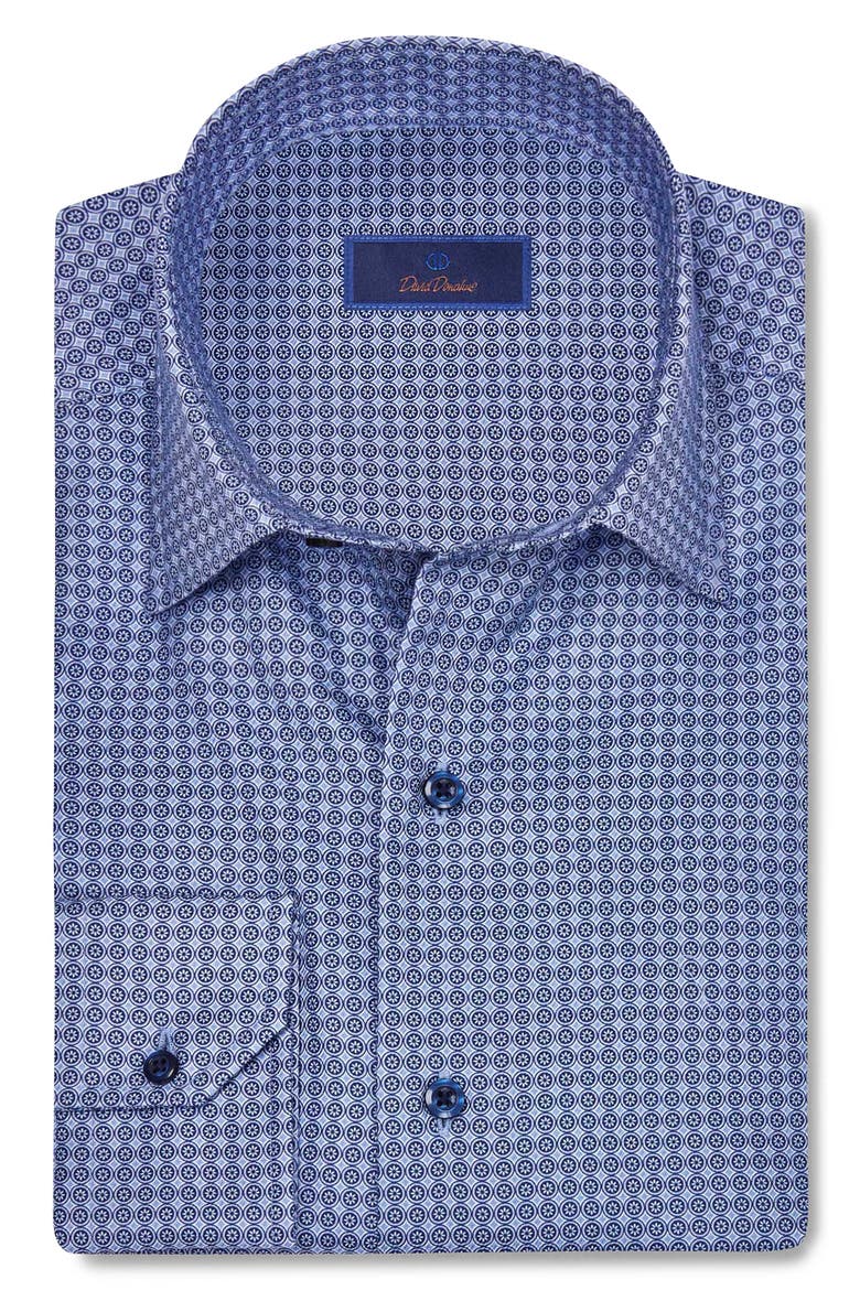 Geometric Floral Cotton Twill Button-Up Shirt, Main, color, BLUE