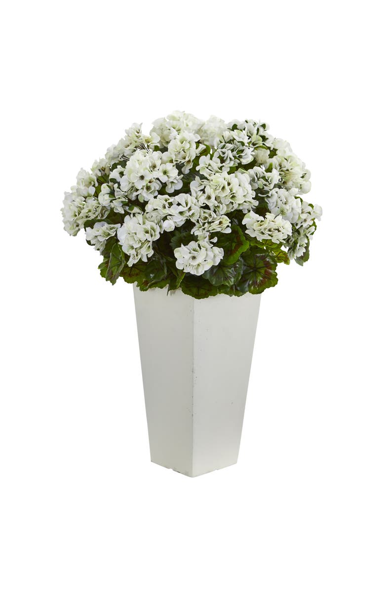 NEARLY NATURAL 27-in Geranium Artificial Plant in White Planter UV Resistant, Main, color, White