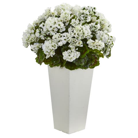 27-in Geranium Artificial Plant in White Planter UV Resistant (Indoor/Outdoor)