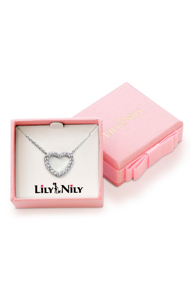 Kids' Cubic Zirconia Open Heart Pendant Necklace, Alternate, color, WHITE
