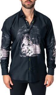 Maceoo Fibonacci Love Lion Cotton Button-Up Shirt