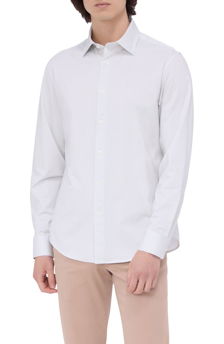Bugatchi James OoohCotton<sup>®</sup> Pinstripe Button-Up Shirt, Main, color, Willow