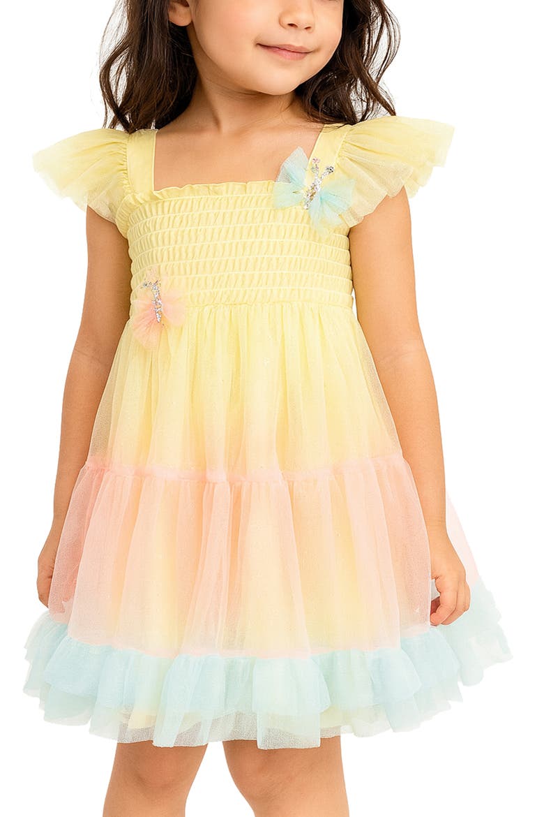 Kids' Butterfly Appliqué Mesh Dress, Alternate, color, YELLOW