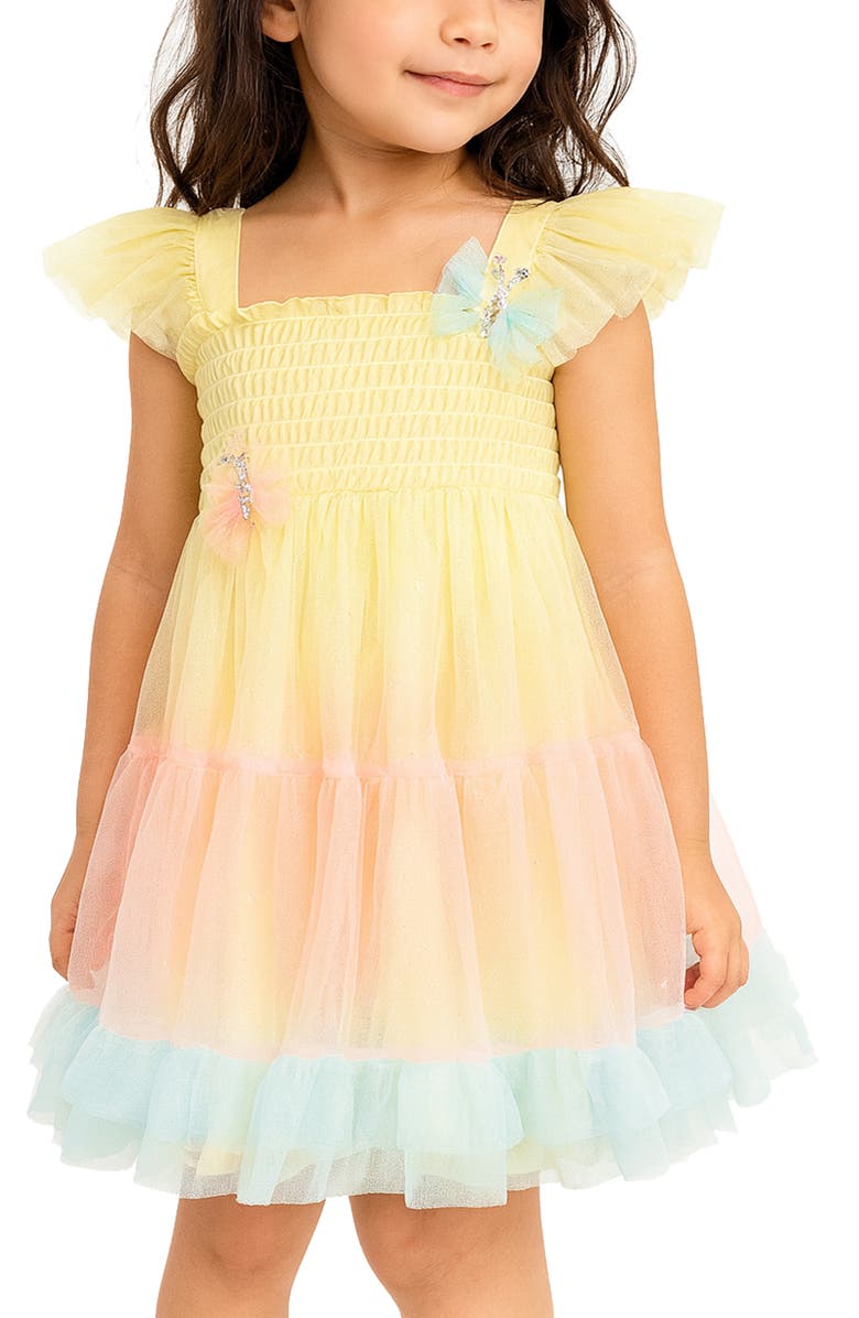 Zunie Kids' Butterfly Appliqué Mesh Dress, Alternate, color, Yellow