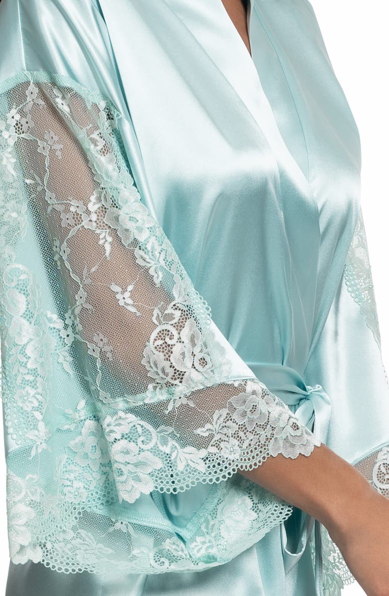 In Bloom by Jonquil Lillie Lace Trim Satin Wrap, Alternate, color, Pale Turquoise