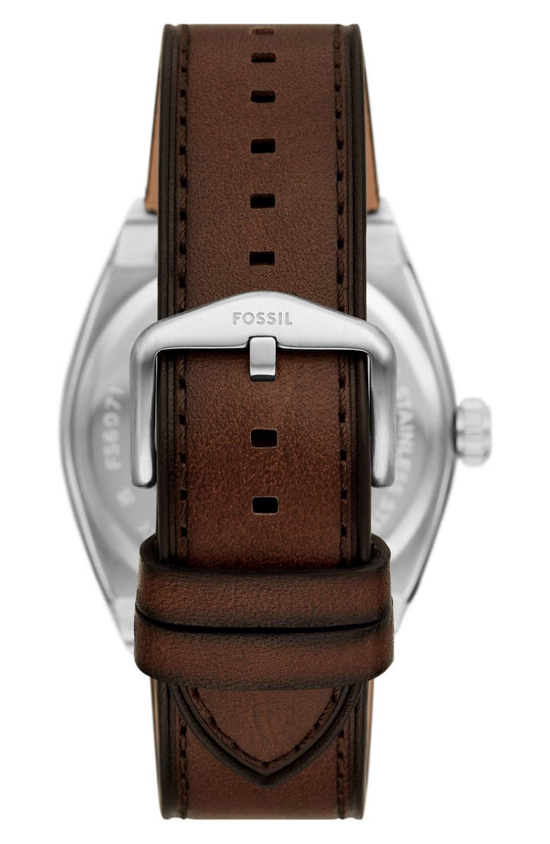 Fossil Everett Leather Strap Watch, 42mm, Alternate, color, Brown