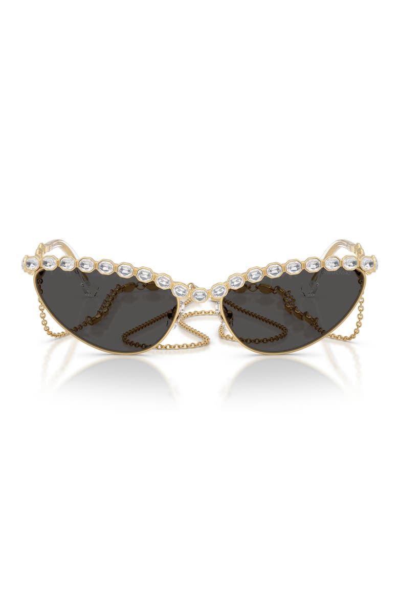 59mm Cat Eye Sunglasses with Chain, Main, color, GOLD / DARK GREY