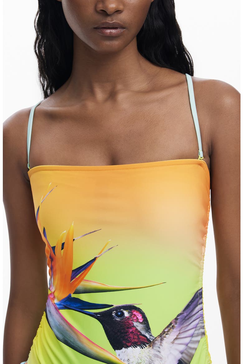 Hummingbird One-Piece Swimsuit, Alternate, color, YELLOW MULTI