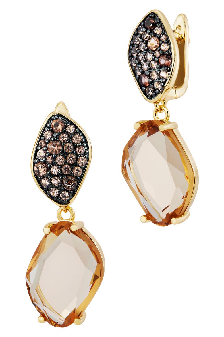 Carved Stone Pavé Drop Earrings, Main, color, YELLOW
