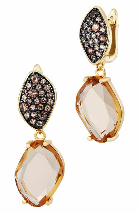 Carved Stone Pavé Drop Earrings