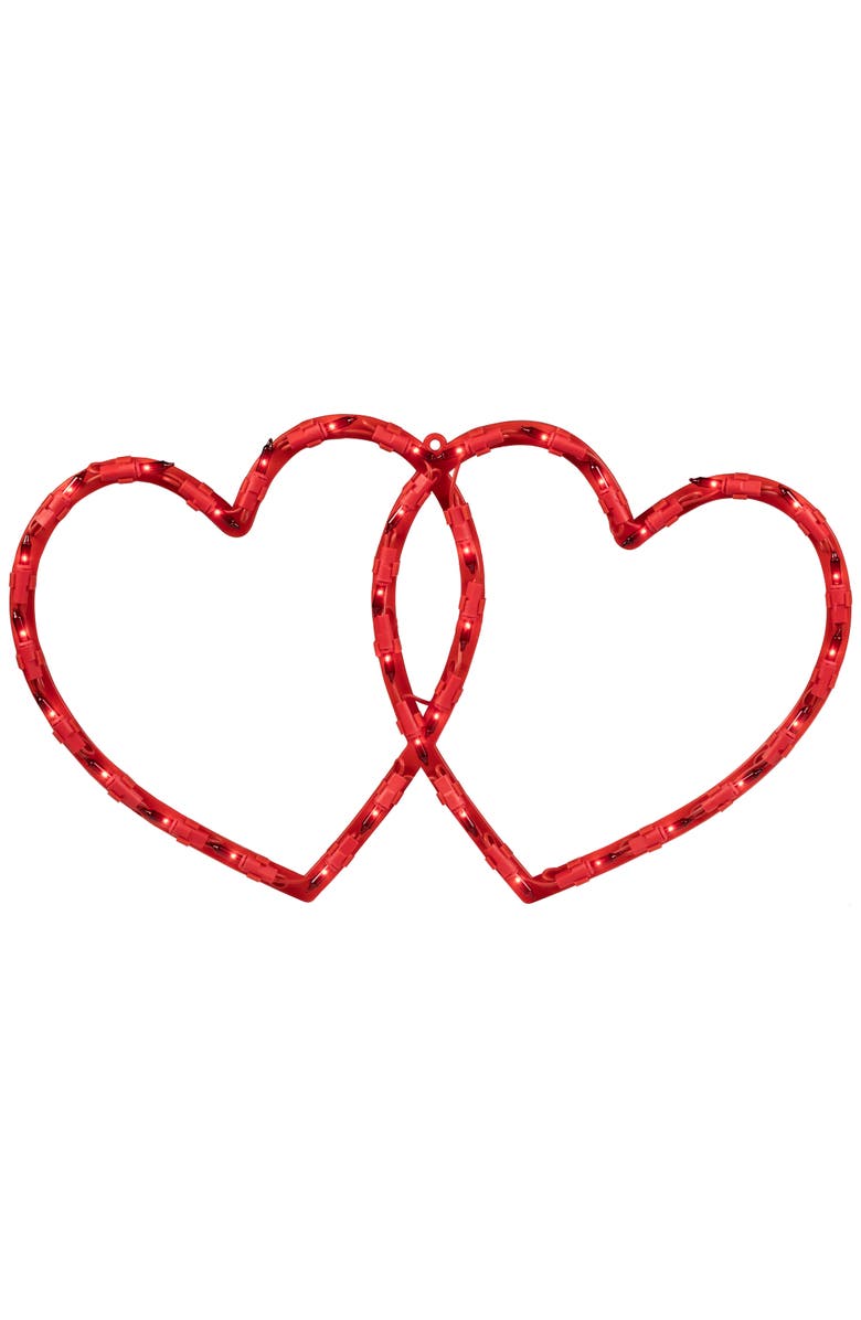 Northlight Lighted Double Heart Valentine's Day Window Silhouette - 17" - Red, Main, color, Red