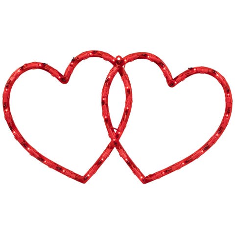 Lighted Double Heart Valentine's Day Window Silhouette - 17" - Red
