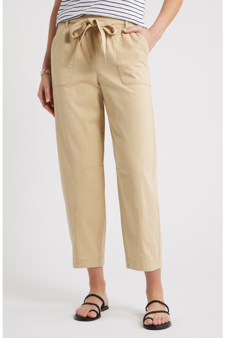 Tie Waist Tapered Leg Utility Pants, Main, color, TAN SHORE