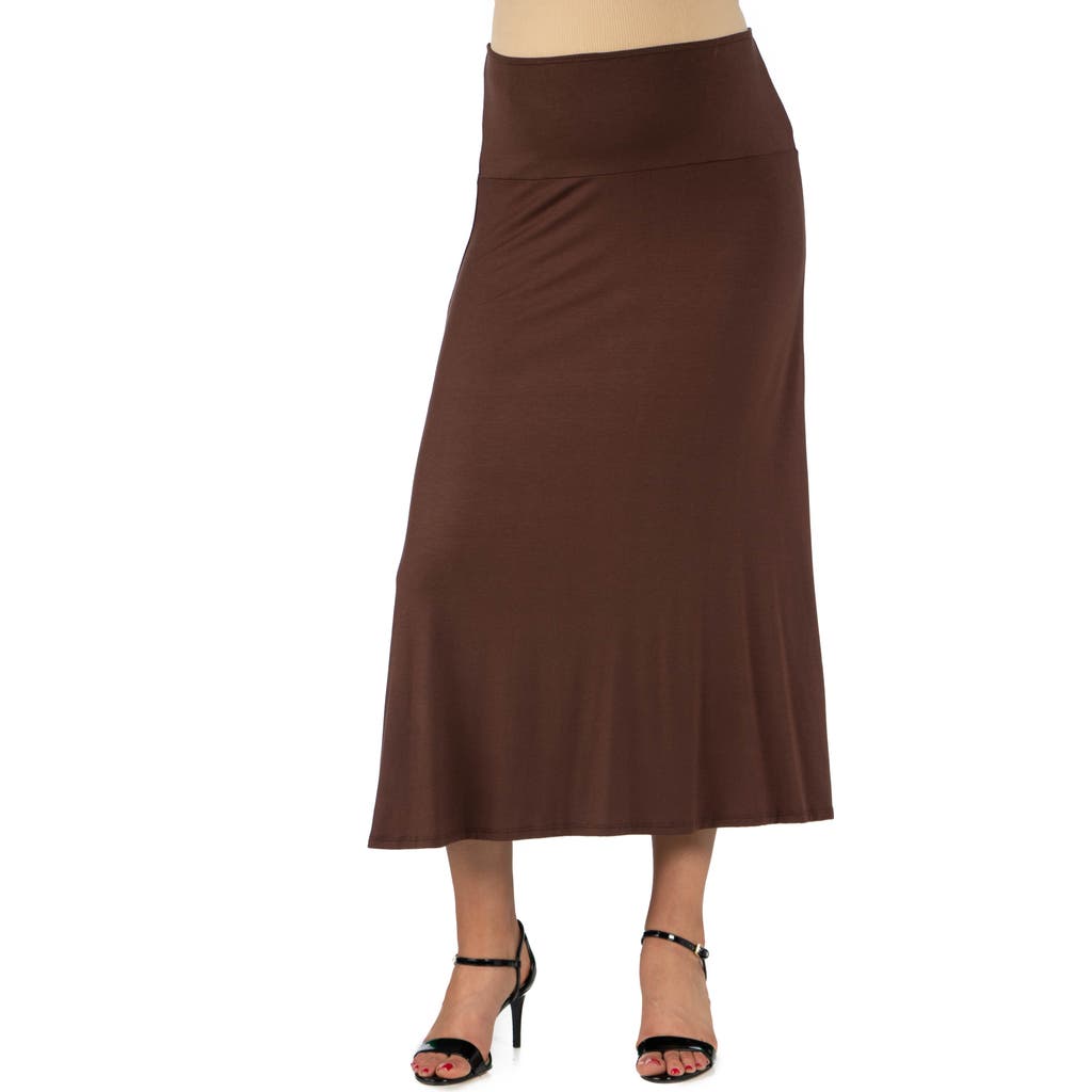 24seven Comfort Apparel Maternity Elastic Waist Maxi Skirt in Brown at Nordstrom, Size Small