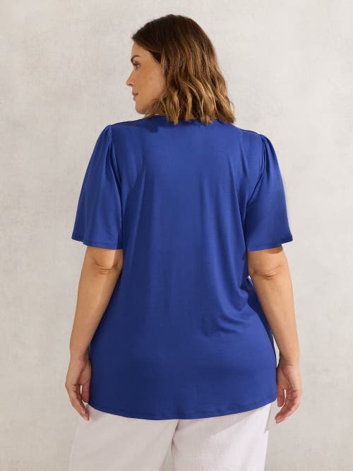 Live Unlimited Jersey Flutter Sleeve V-neck T-shirt In Blue