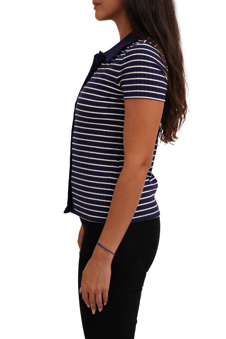 Stripe Rib Button-Up Knit Top, Alternate, color, ECLIPSE/ BONE
