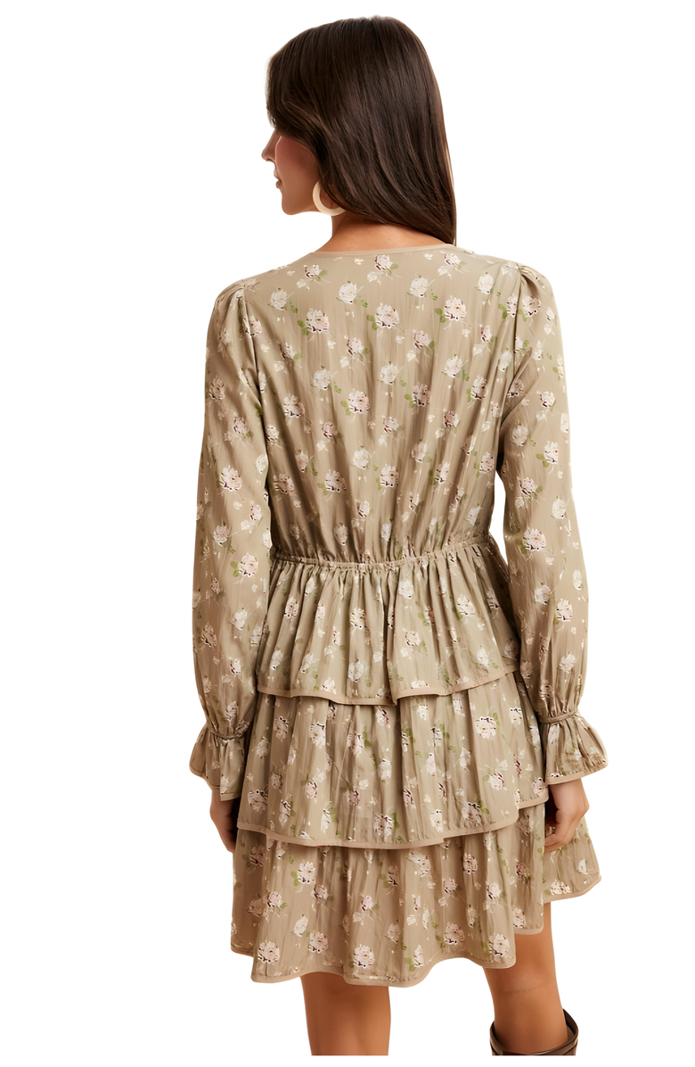 Knit and Lounge Floral Tiered Mini Dress with Bow Detail, Alternate, color, Taupe Floral