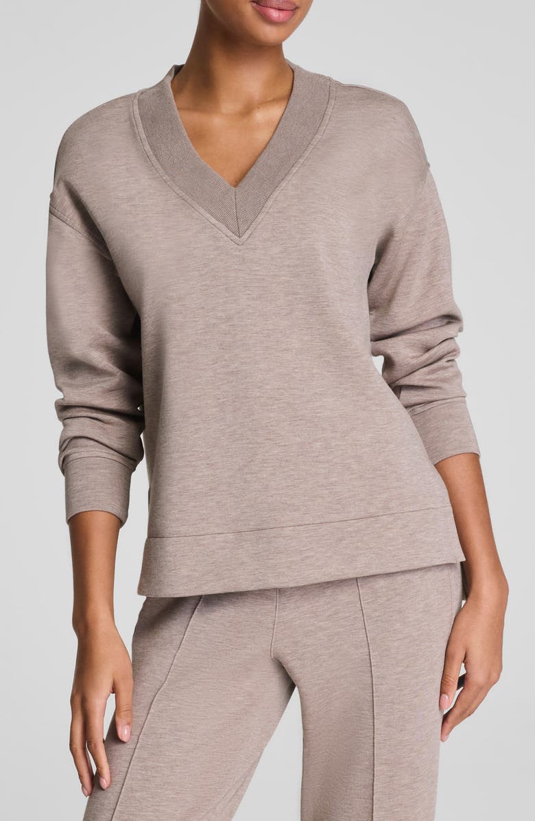 SPANX<sup>®</sup> AirEssentials<sup>®</sup> Brushed V-Neck Tunic Sweatshirt, Main, color, Birch Heather