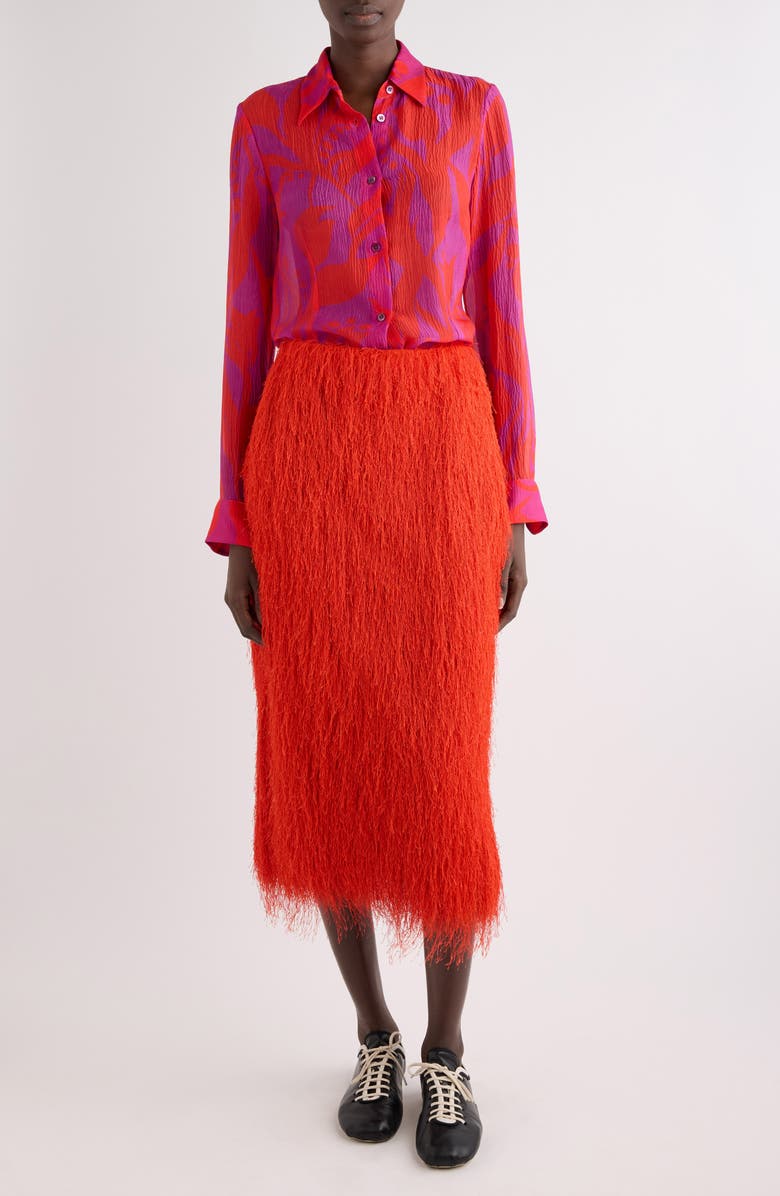 Dries Van Noten Tropical Tulip Print Silk Button-Up Shirt, Alternate, color, Fuchsia