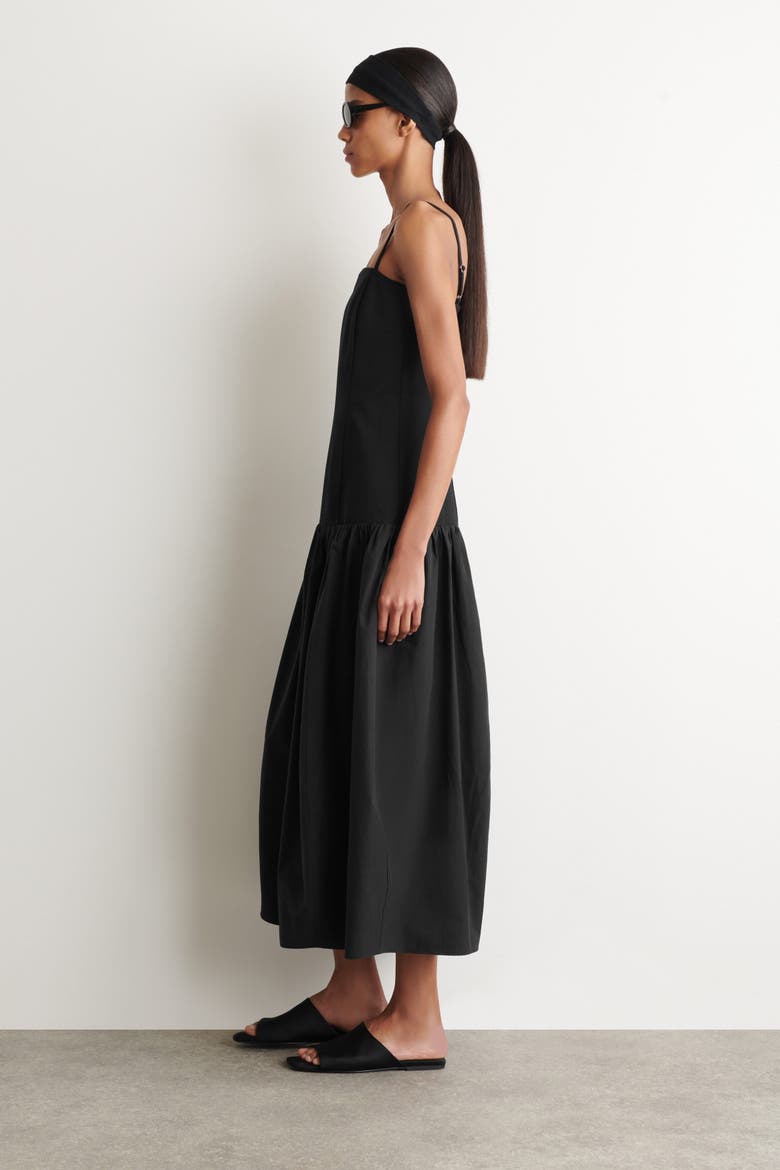 Sculpted Dropped-waist Midi Dress, Alternate, color, BLACK