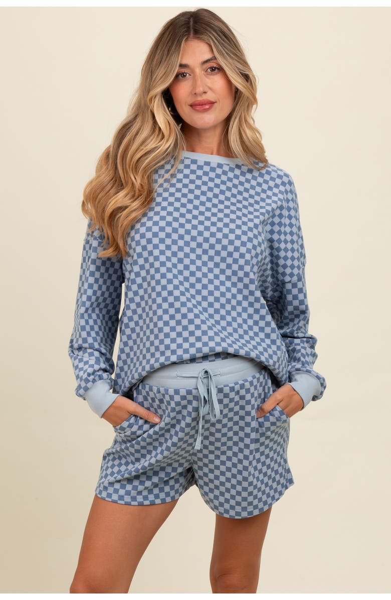 PinkBlush Checkered Plaid Pullover Shorts Set, Main, color, Blue