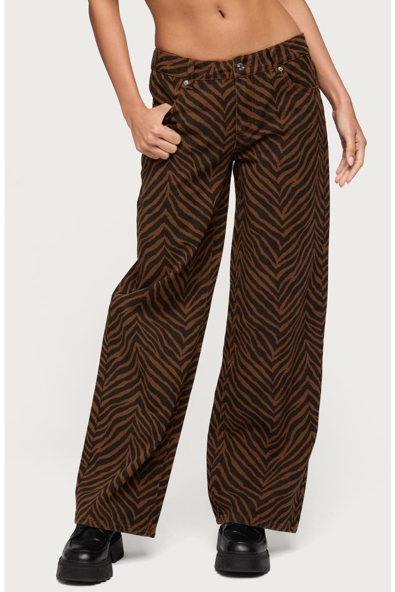Zebra Print Baggy Straight Leg Jeans, Main, color, BROWN