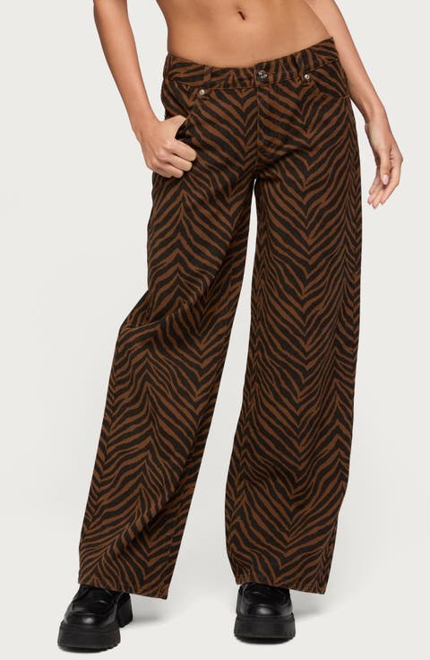 Zebra Print Baggy Straight Leg Jeans