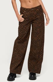 EDIKTED Zebra Print Baggy Straight Leg Jeans