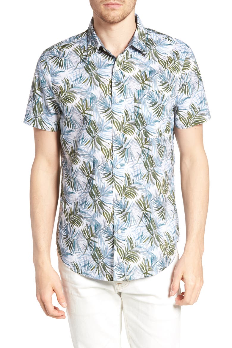 Nash Regular Fit Print Sport Shirt, Main, color, PLAITED PALMS