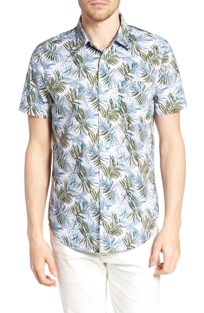 AG Nash Regular Fit Print Sport Shirt, Main, color, Plaited Palms