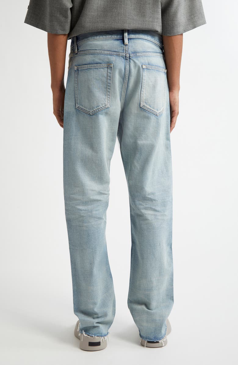 Fear of God Five-Pocket Raw Hem Straight Leg Jeans, Alternate, color, Light Indigo