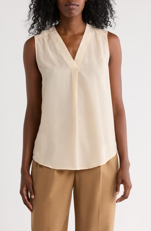 V-Neck Sleeveless Pleat Front Top