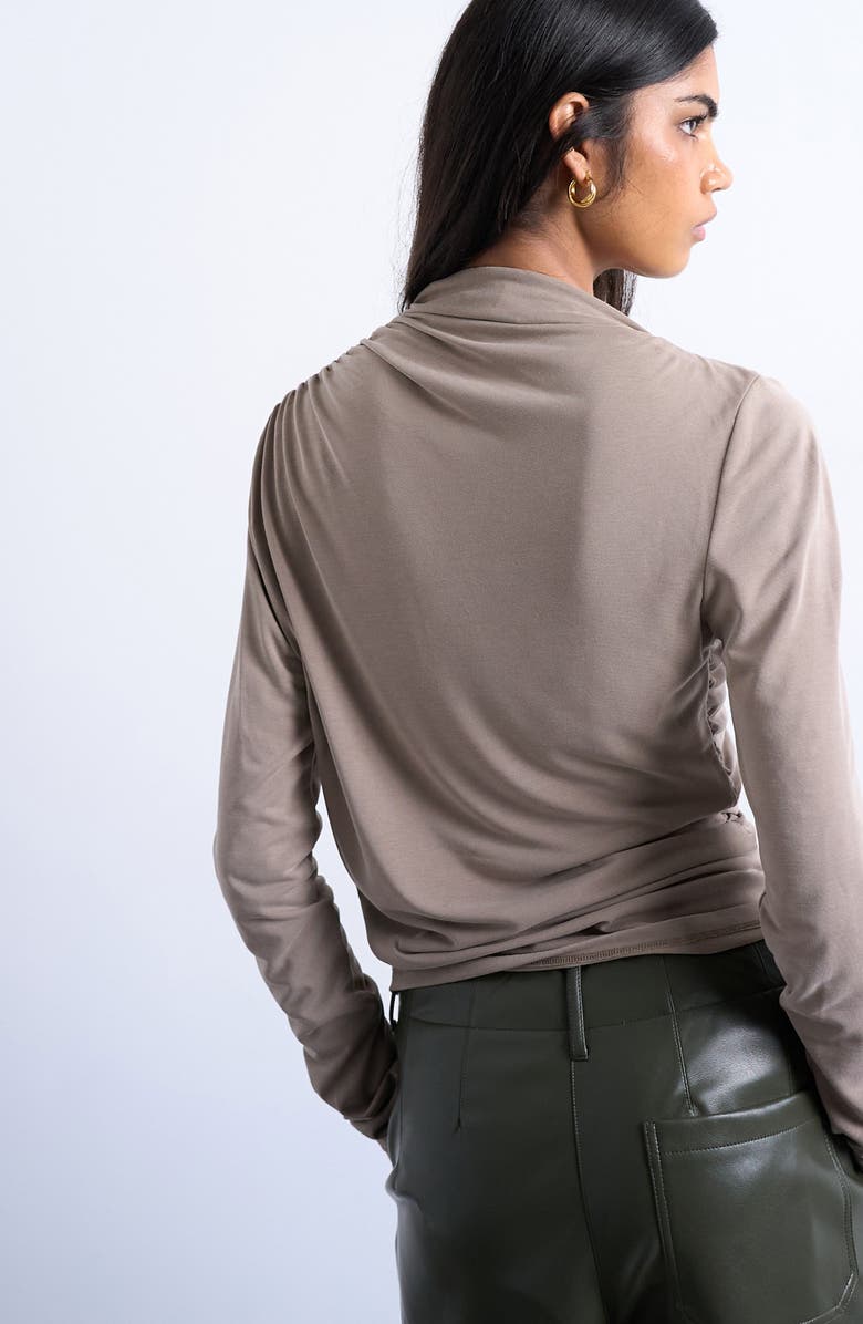 Topshop Ruched Long Sleeve Top, Alternate, color, Pale Khaki