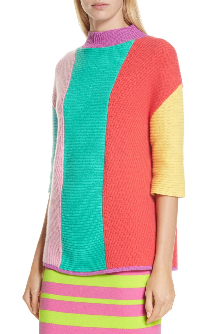 Stripe Short Sleeve Cashmere Sweater, Alternate, color, MULTI
