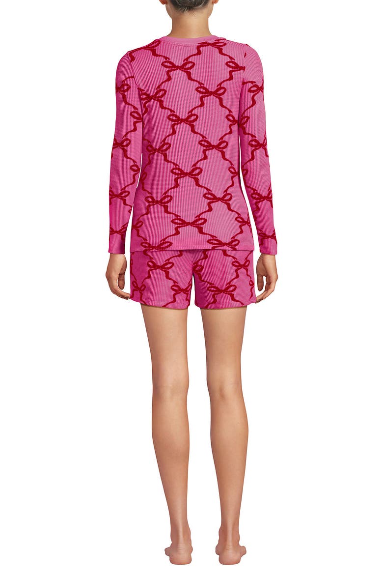 Brushed Cozy Waffle 2 Piece Pajama Set - Long Sleeve Top and Shorts, Alternate, color, Aurora Pink/Red Bows
