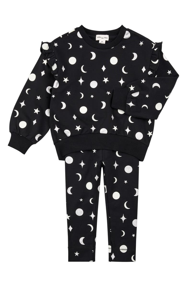 MILES THE LABEL Celestial Glow-in-the-Dark Sweatshirt & Leggings Set, Main, color, Black