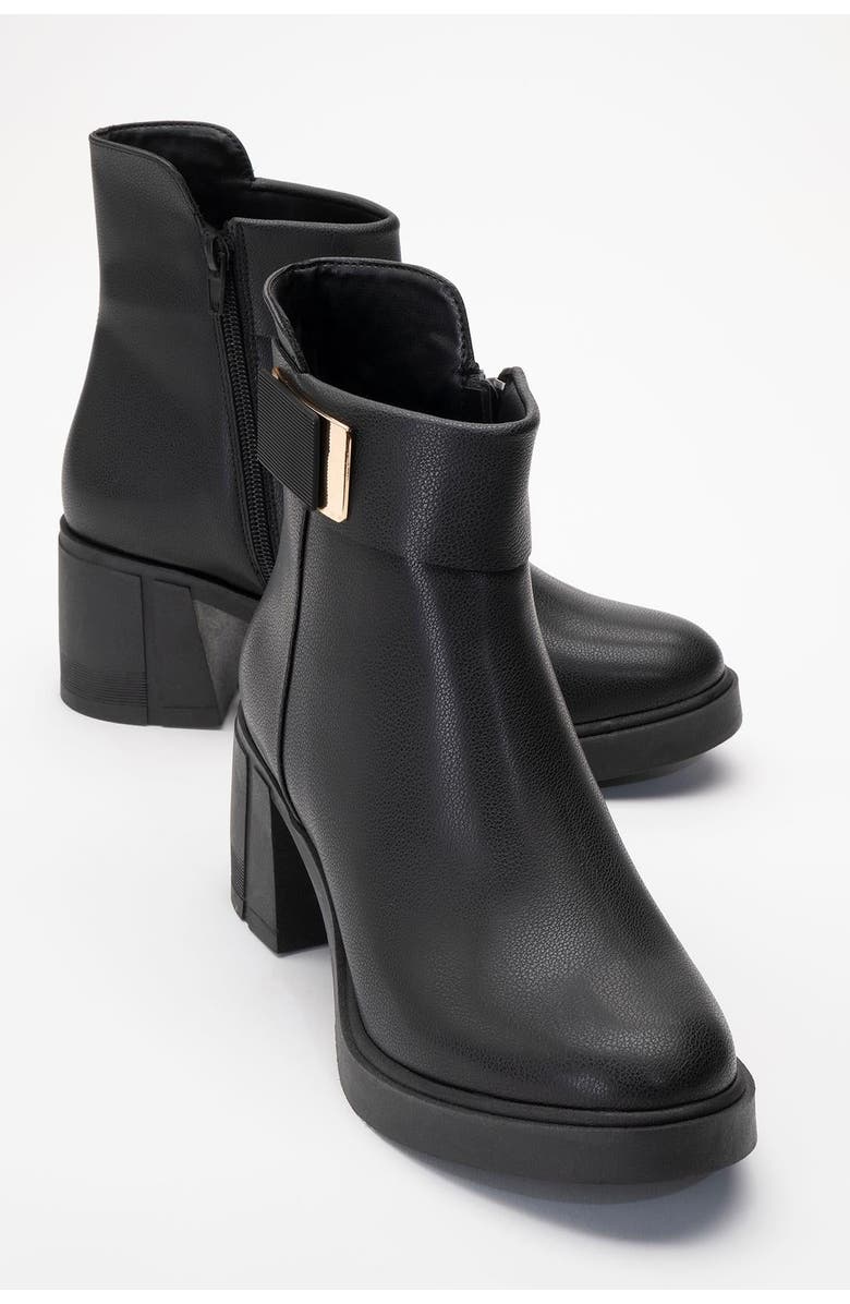 Prologue Shoes Rashe Block Heel Zip Boot, Main, color, Black Faux Leather