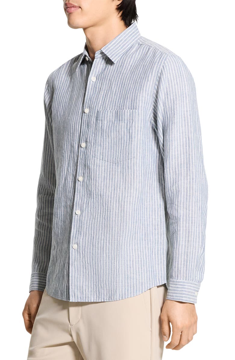 Theory Irving Slub Linen Button-Up Shirt, Alternate, color, Dark Rainstorm/ Eggshell