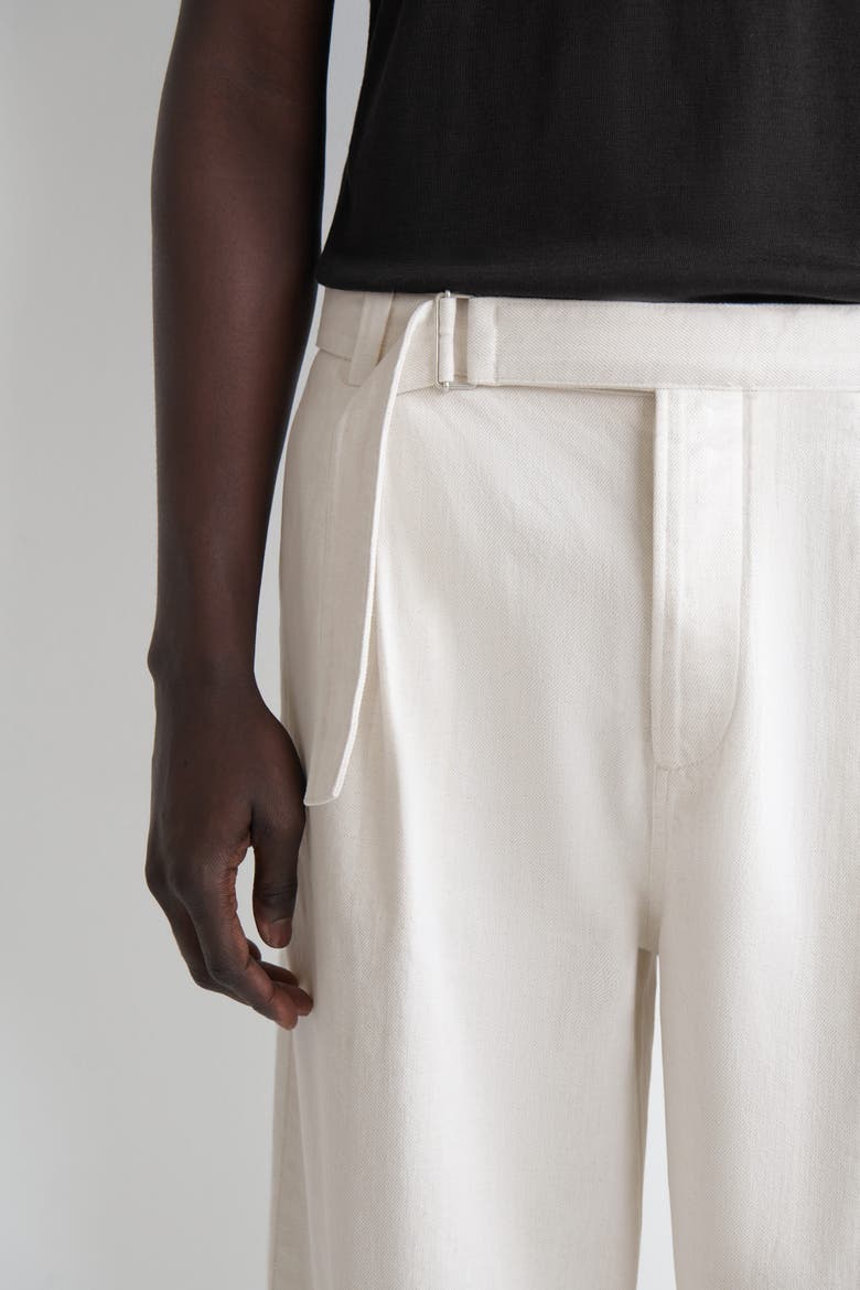 Belted Denim Relaxed-fit Barrel-leg Pants, Alternate, color, OFF-WHITE