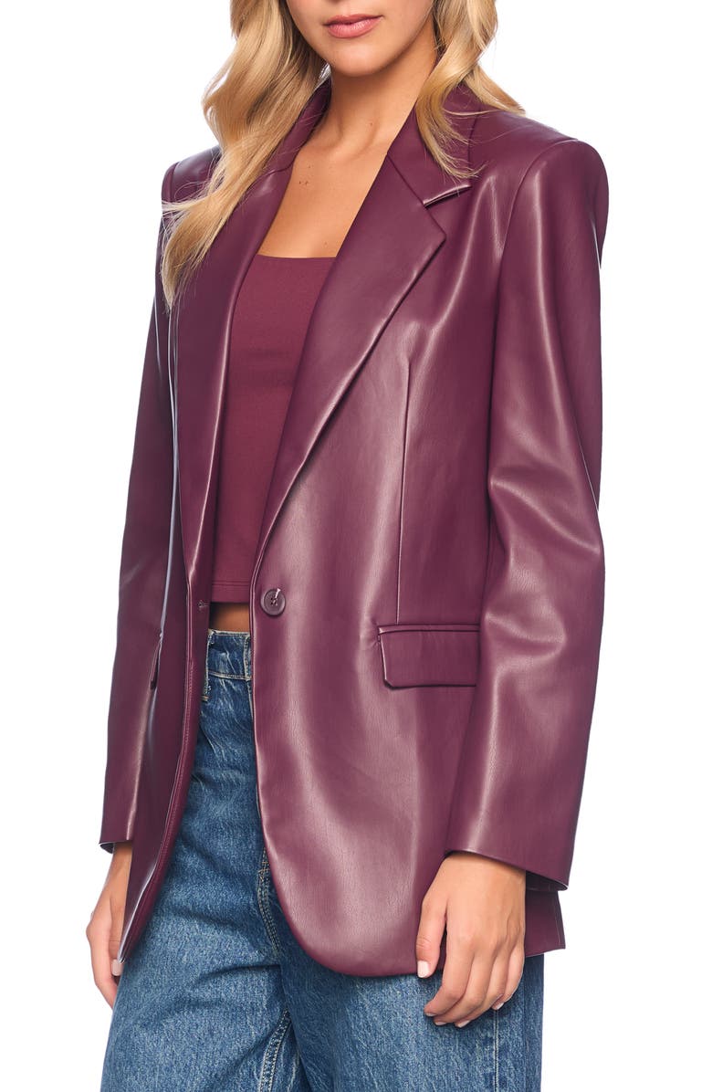 Susana Monaco Faux Leather One-Button Boyfriend Blazer, Alternate, color, Malbec