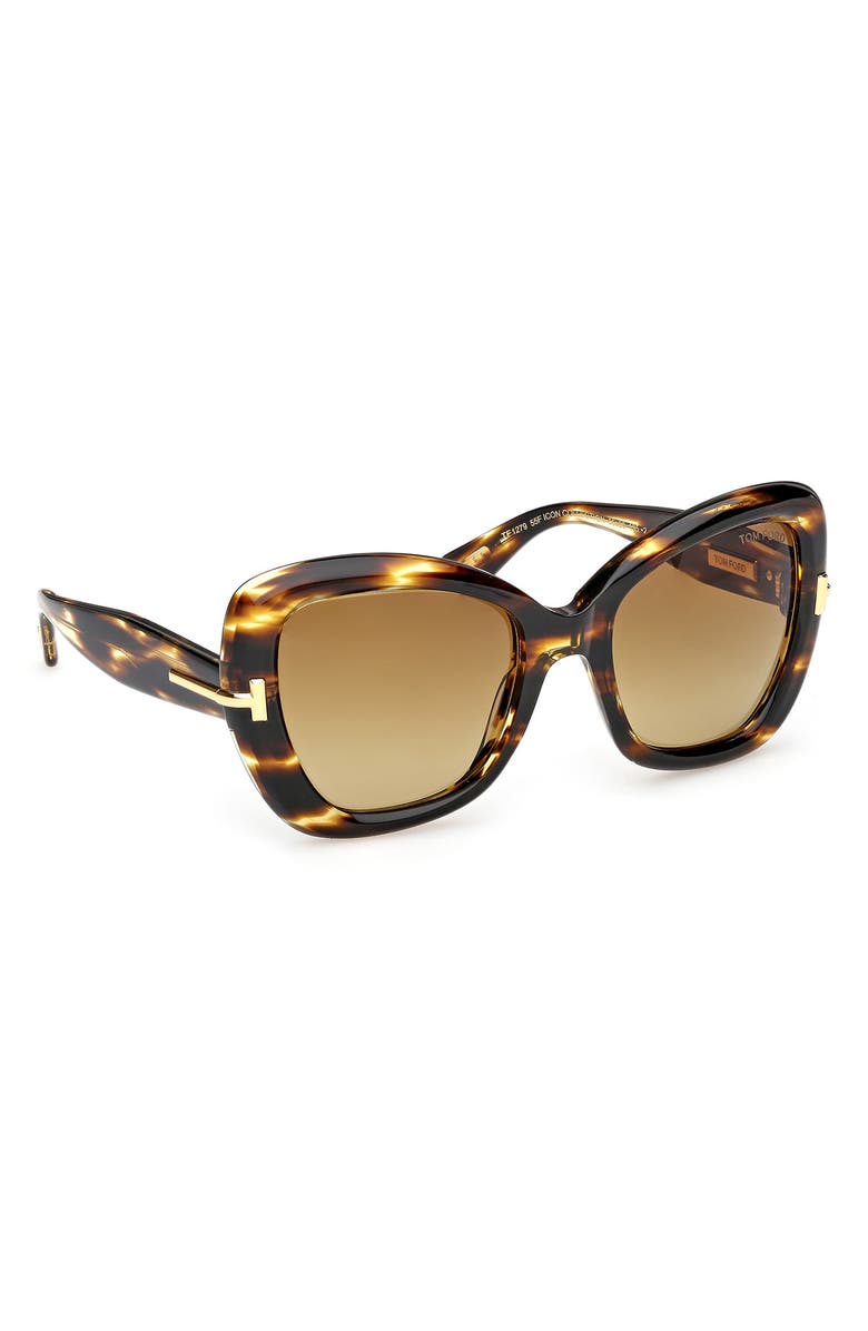 TOM FORD 55mm Butterfly Sunglasses, Alternate, color, Brown Striped Beveled/ Brown