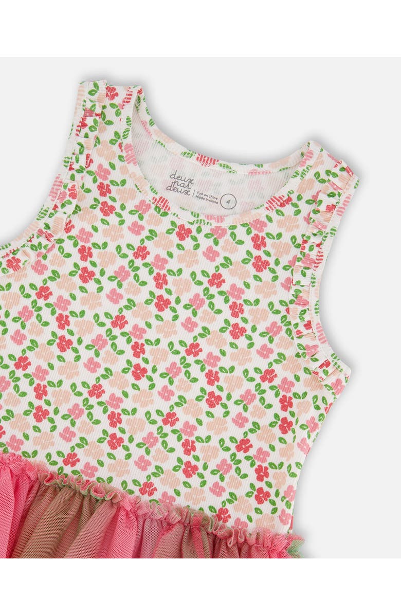 Deux par Deux Little Girl's Bi-Material Cotton And Mesh Dress Small Flowers And Multicolored Gradient Skirt, Alternate, color, 