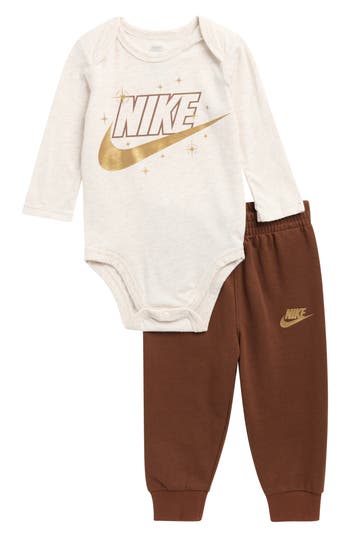Nike Icon Long Sleeve Graphic Bodysuit & Leggings Set In Brown